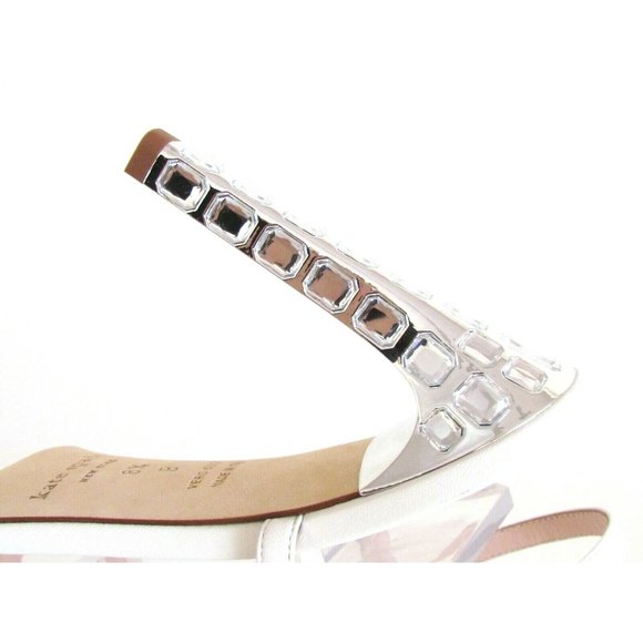 Designer Kate Spade N Y White Leather Ankle Strap Crystal High Heel Sandal's 8.5 - Picture 12 of 16